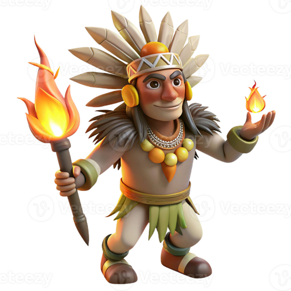 vibrant vintage A Wise Shaman with Tribal Markings and a 4K png