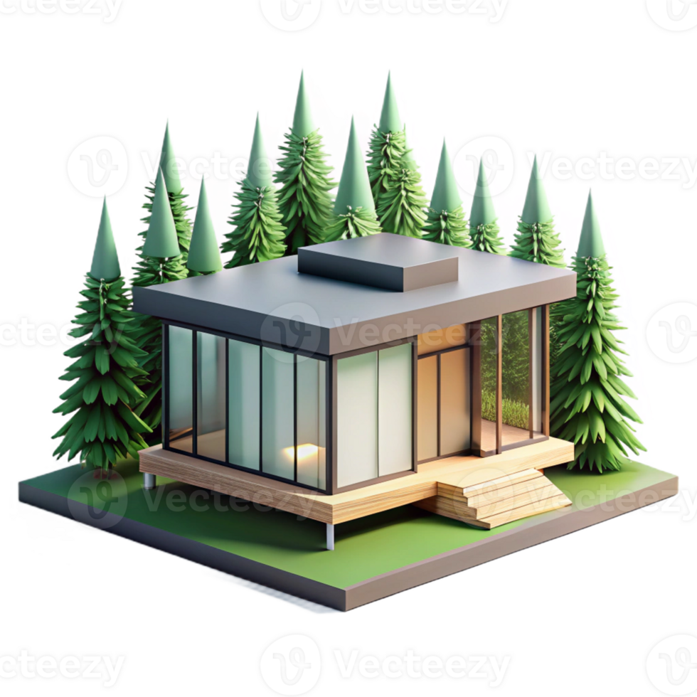 elegant abstract Modernist House with Large Glass Windows high quality png