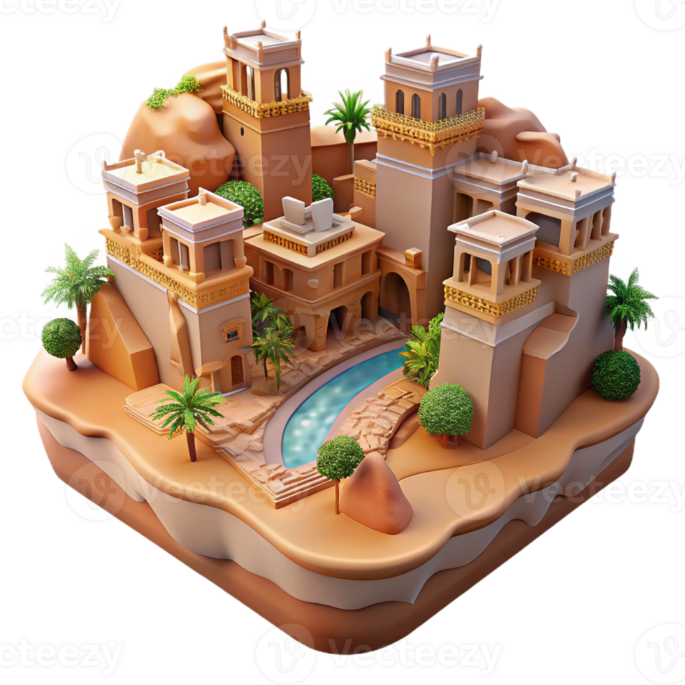 dramatic minimalist Desert Oasis City Built Into a Canyon authentic png