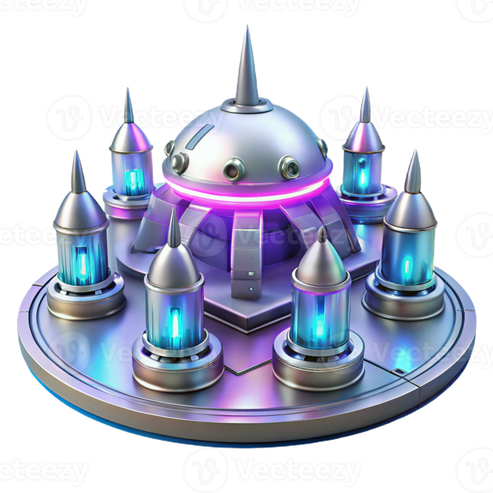 beautiful rustic Futuristic Spaceport with Sleek Silver authentic png