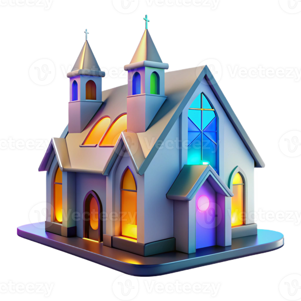 wonderful minimalist Modernist Church with Stained Glass detailed png