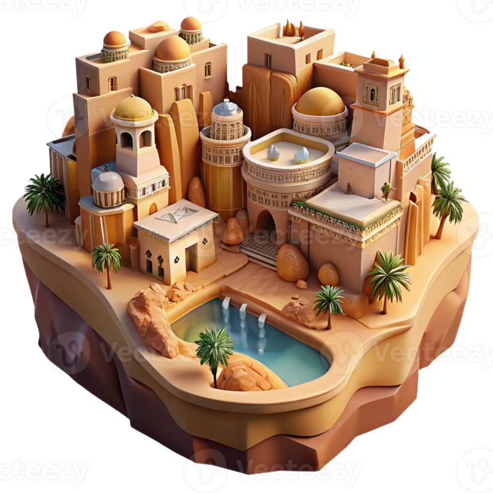 dramatic traditional Desert Oasis City Built Into a Canyon exclusive png