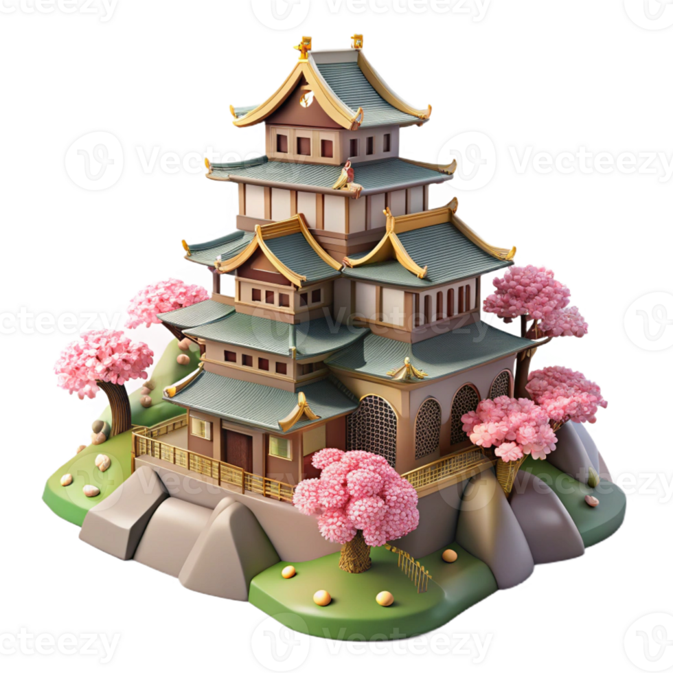serene abstract Traditional Japanese Castle Perched on a authentic png
