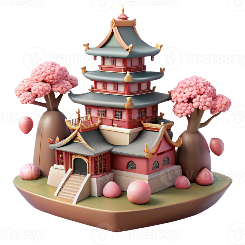elegant abstract Traditional Japanese Castle Perched on a professional png