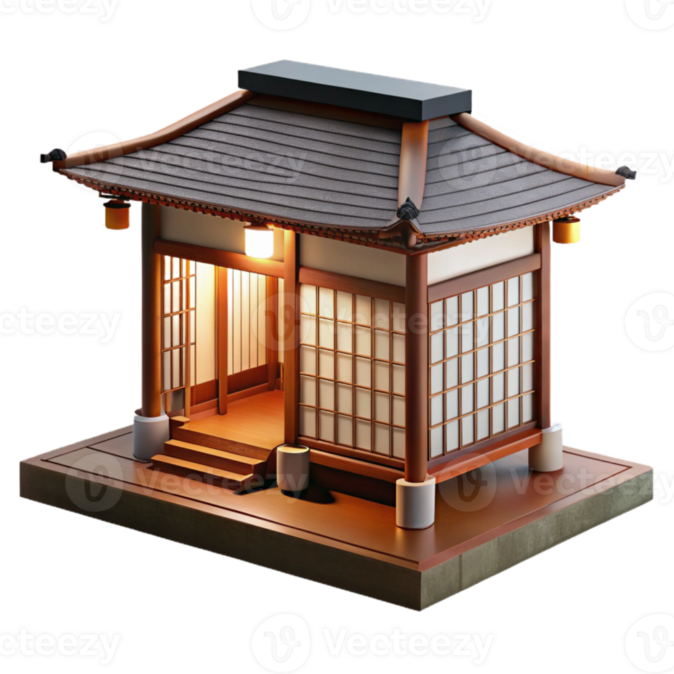 serene creative Japanese Tea House Traditional Design 4K png
