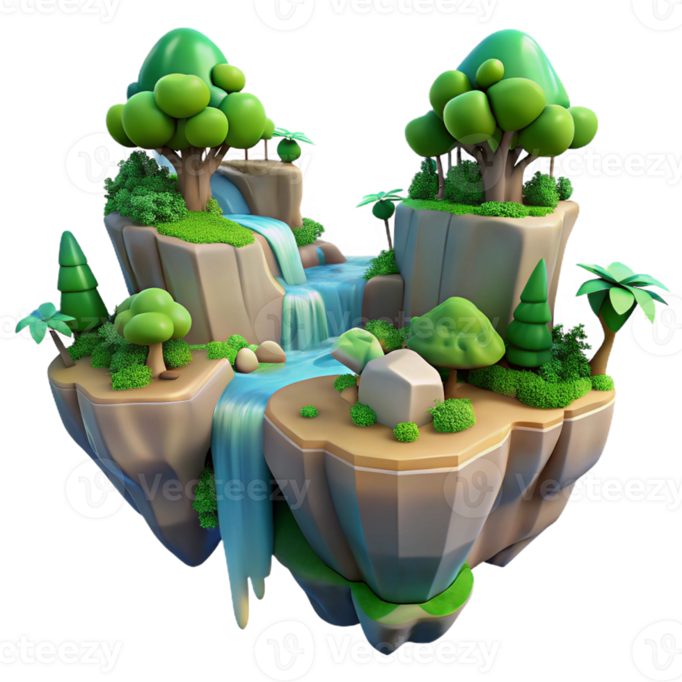 magnificent rustic Floating Islands Connected by Waterfalls detailed png