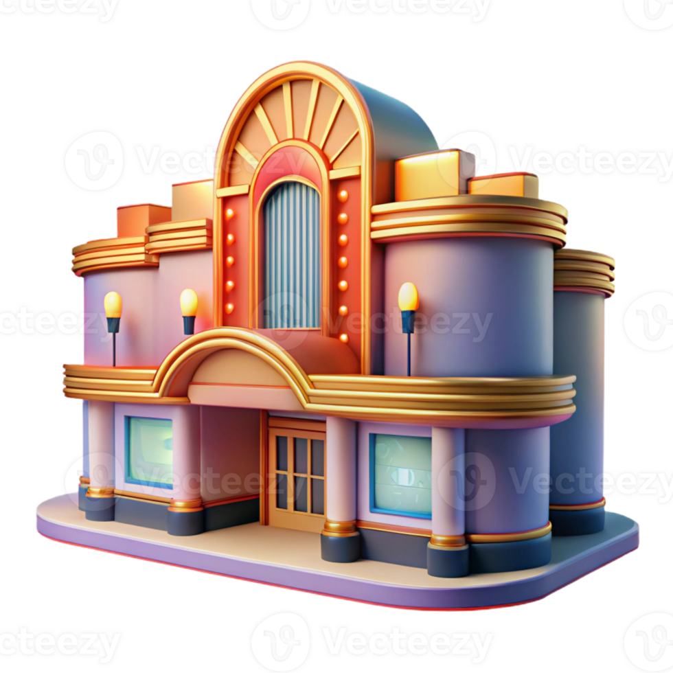 magnificent artistic Art Deco Cinema with Neon Marquee professional png