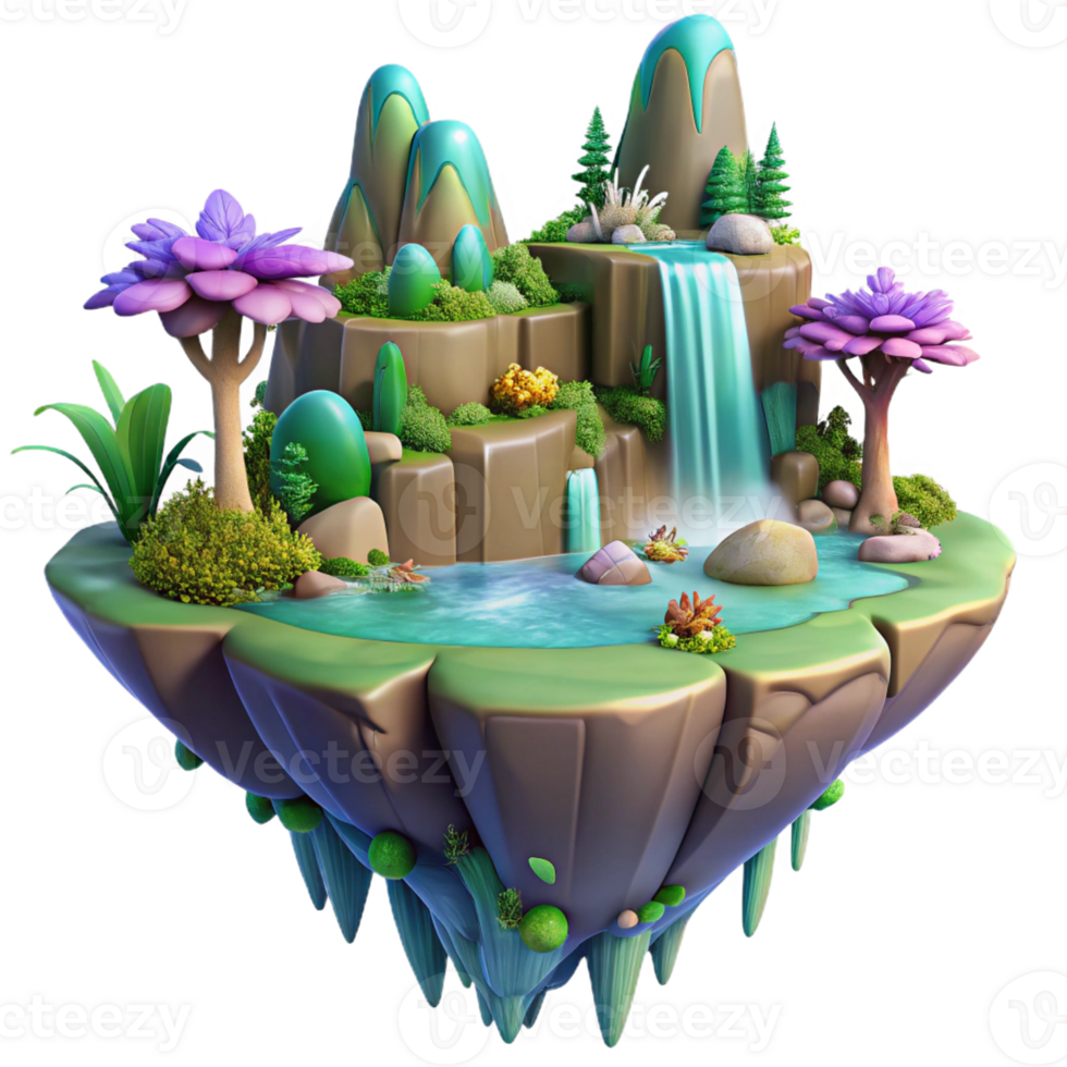 dramatic traditional Floating Island Lush Vegetation premium png