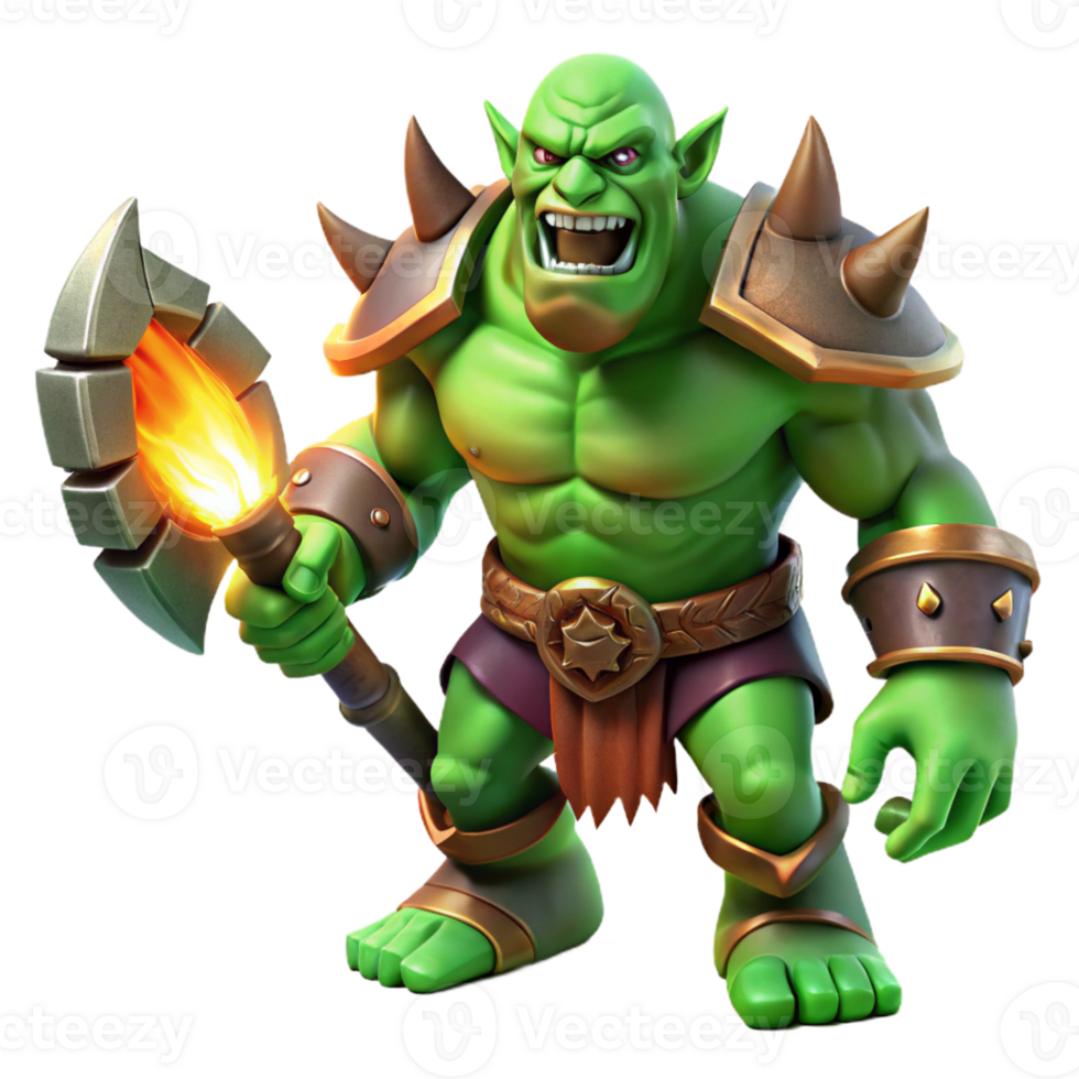 magnificent vintage A Fierce Orc Warrior with Green Skin and premium png