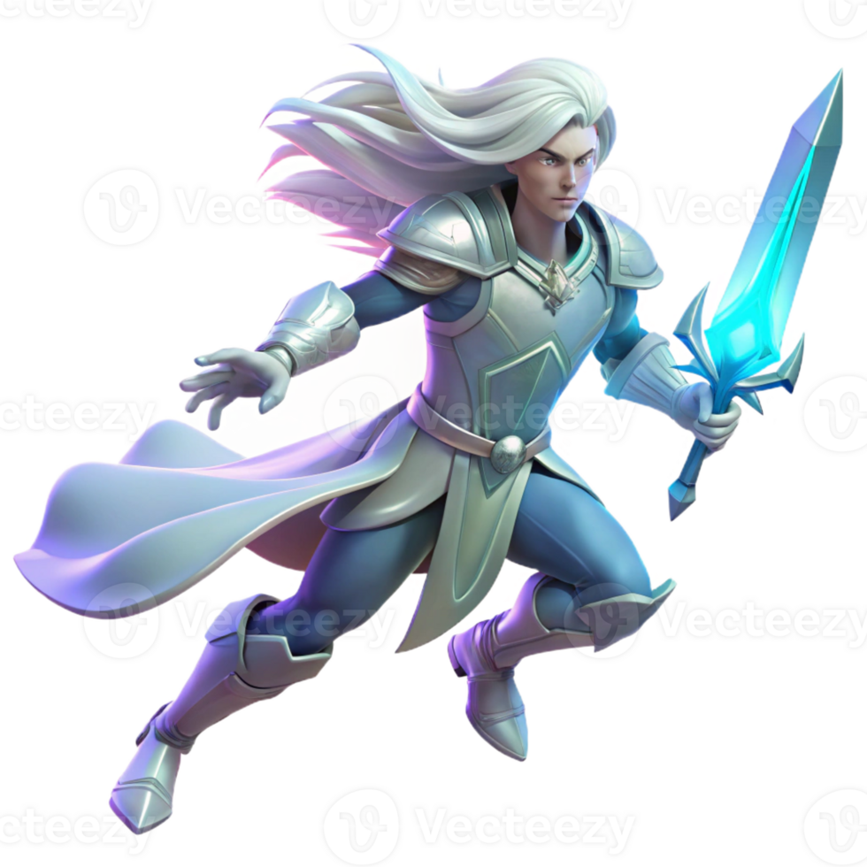 magnificent creative A Lone Ethereal Warrior with Flowing 4K png