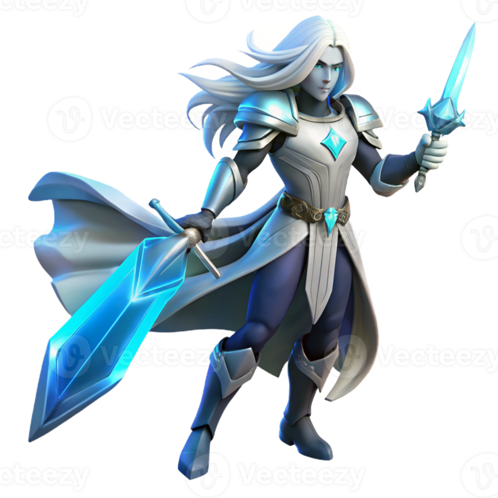 serene modern A Lone Ethereal Warrior with Flowing exclusive png