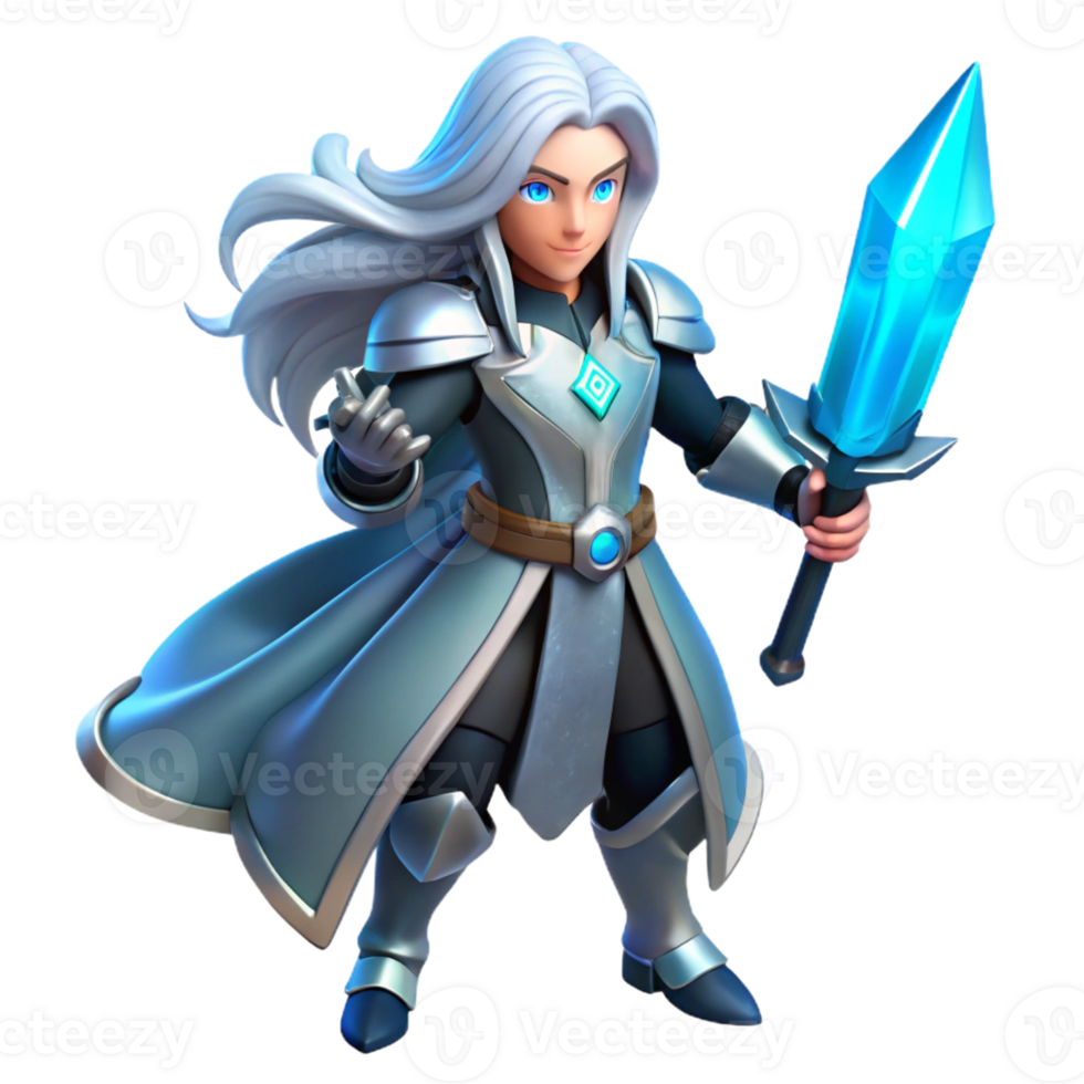dramatic contemporary A Lone Ethereal Warrior with Flowing professional png