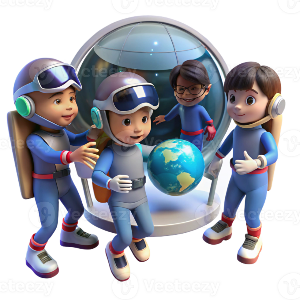 stunning creative A Group of Children Wearing Futuristic 4K png