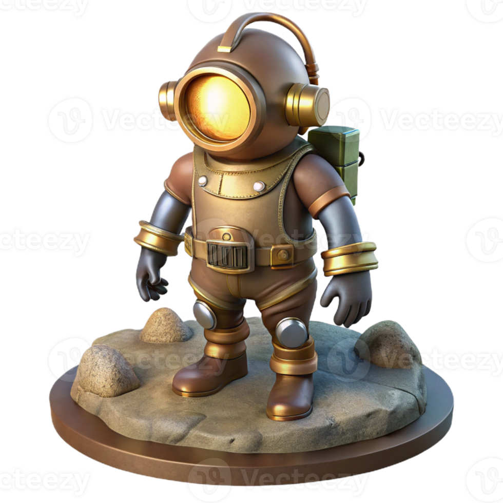 serene rustic A Steampunk Diving Suit with Brass Helmet authentic png