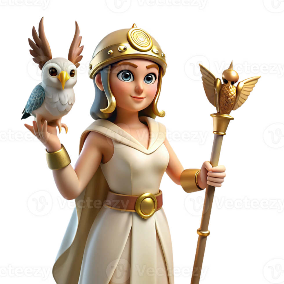 extraordinary minimalist A Wise Athena Holding an Owl and a Spear detailed png
