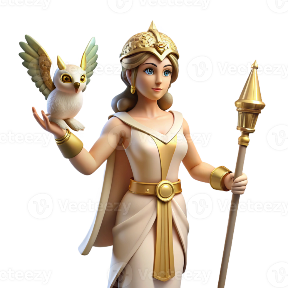 wonderful traditional A Wise Athena Holding an Owl and a Spear 4K png