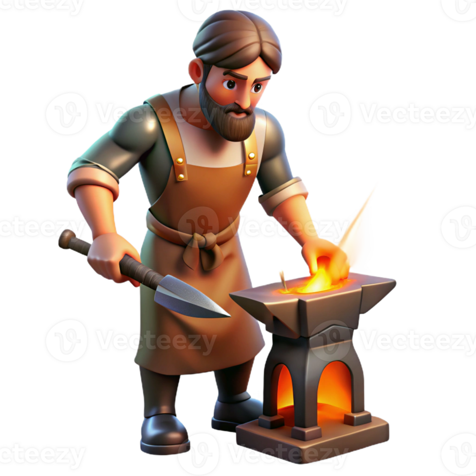 serene rustic A Creative Hephaestus Forging a Sword in professional png
