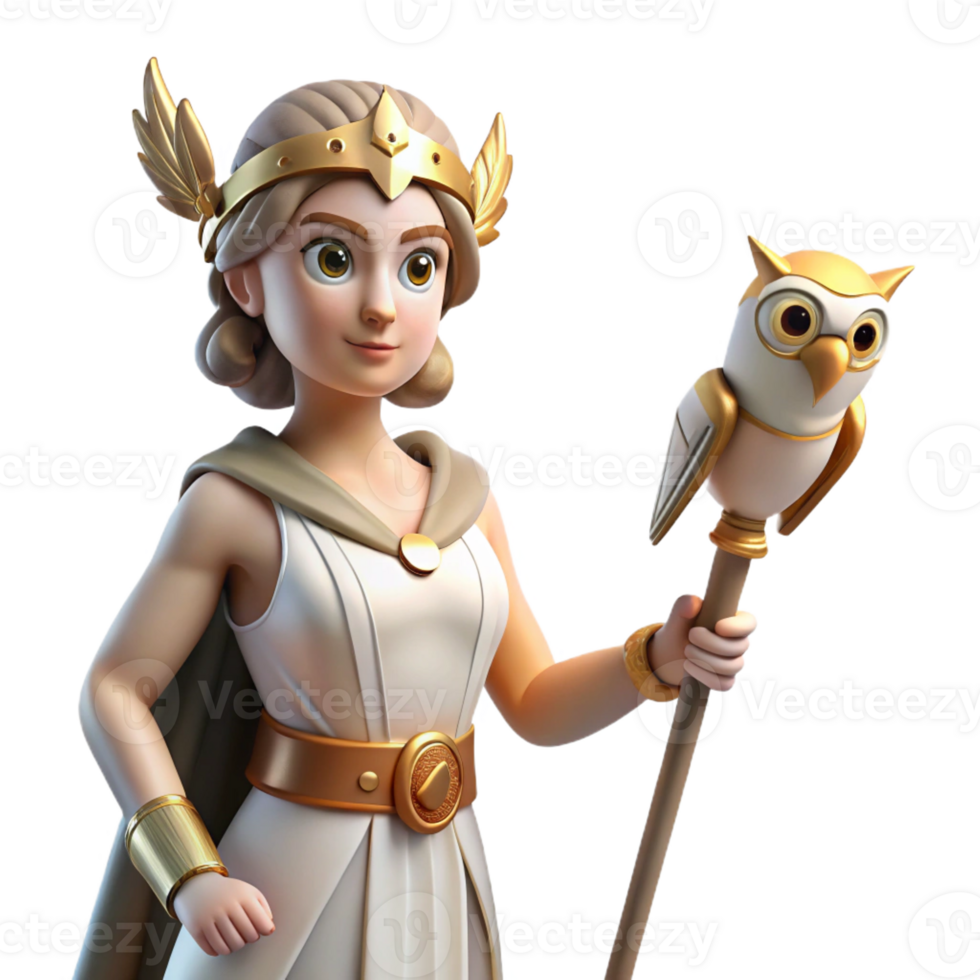 serene classic A Wise Athena Holding an Owl and a Spear exclusive png
