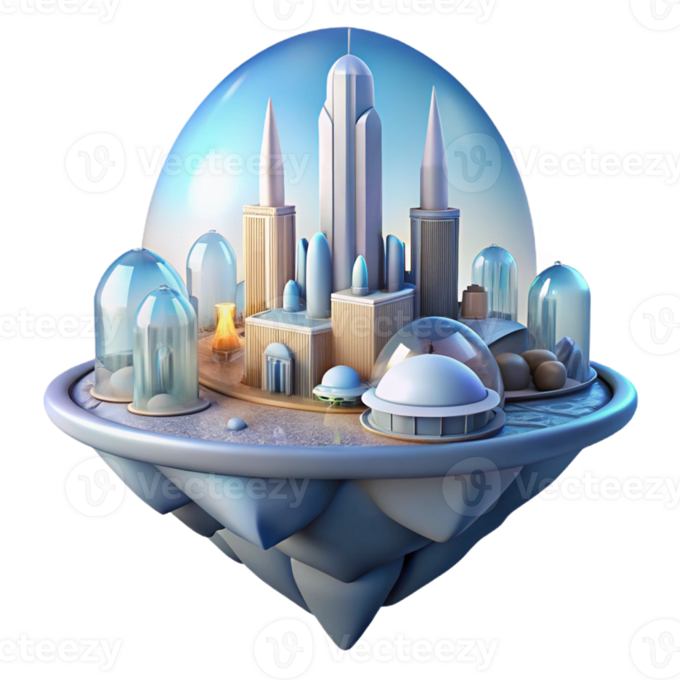 extraordinary vintage Floating Island City Futuristic high resolution png