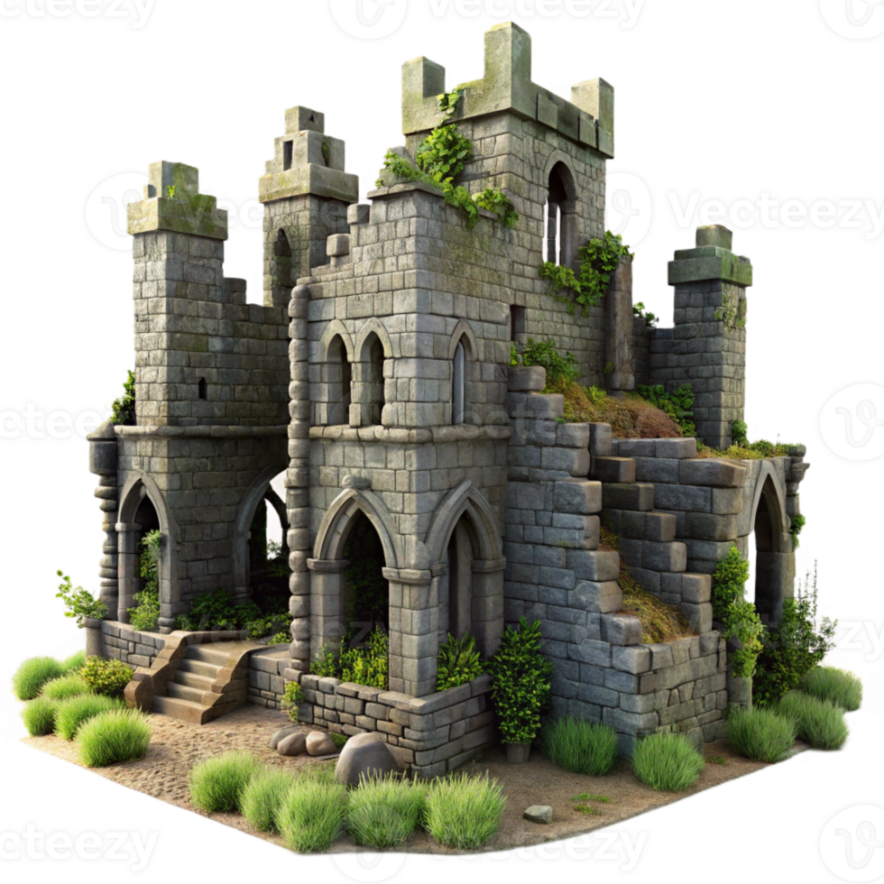 magnificent classic Ruined Castle Crumbling Stone Walls original png