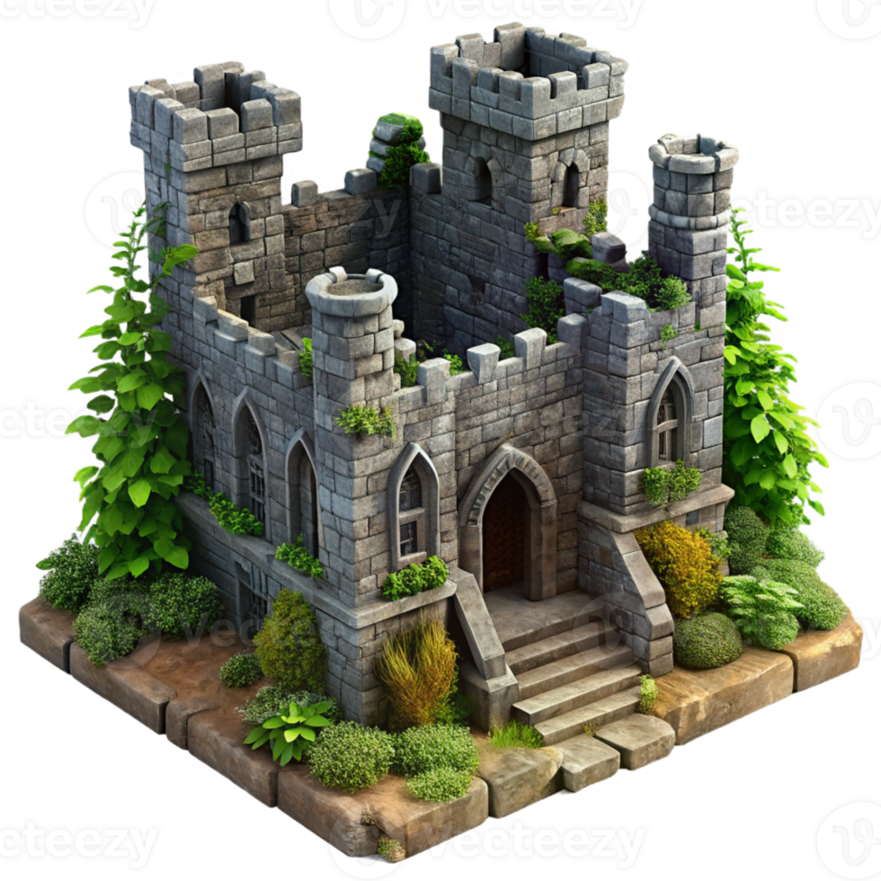 dramatic rustic Ruined Castle Crumbling Stone Walls exclusive png