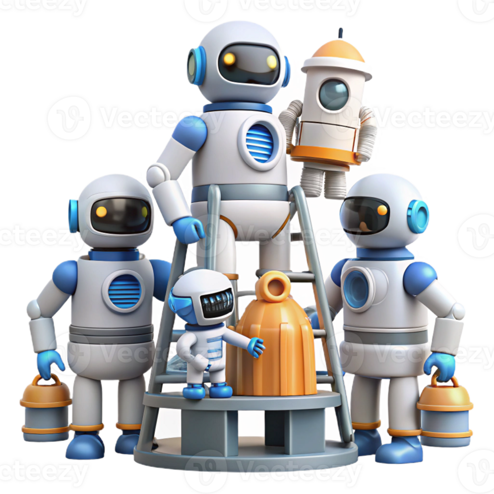 serene creative A Group of Robots with Diverse Designs and premium png