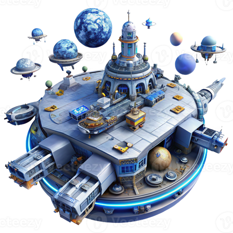 vibrant modern A Futuristic Spacecraft Docking with a premium png