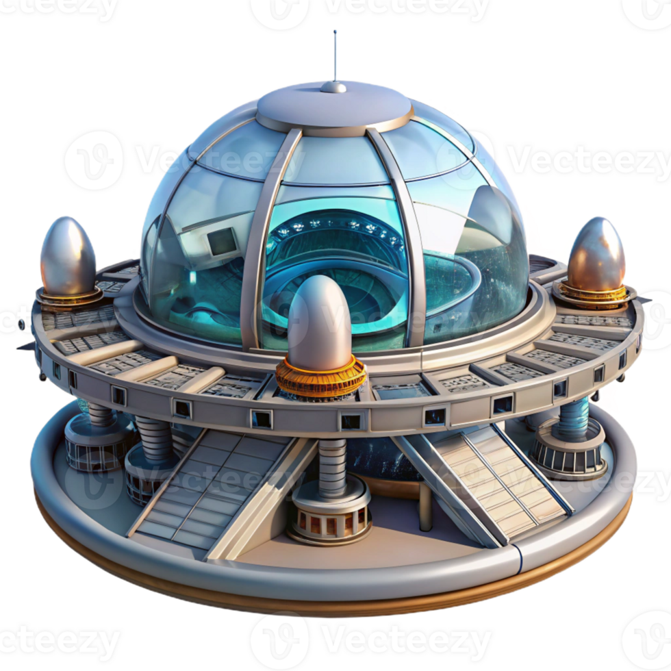 impressive contemporary A Space Station with a Large Central Dome detailed png