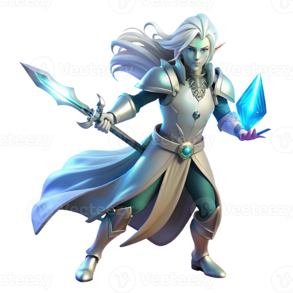 vibrant minimalist A Lone Ethereal Warrior with Flowing genuine png