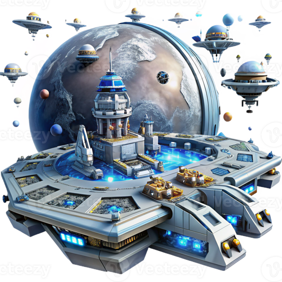 serene traditional A Futuristic Spacecraft Docking with a high quality png