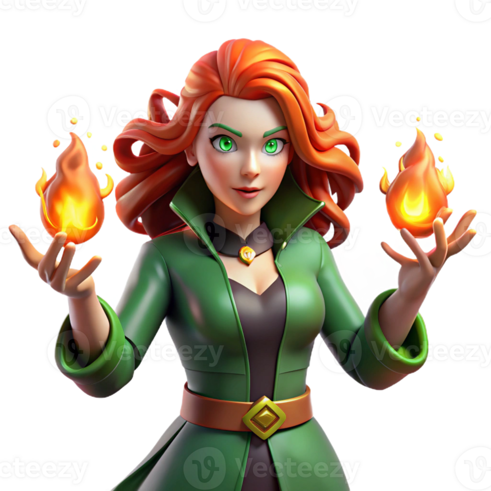 extraordinary traditional A Powerful Sorceress with Fiery Red Hair high quality png