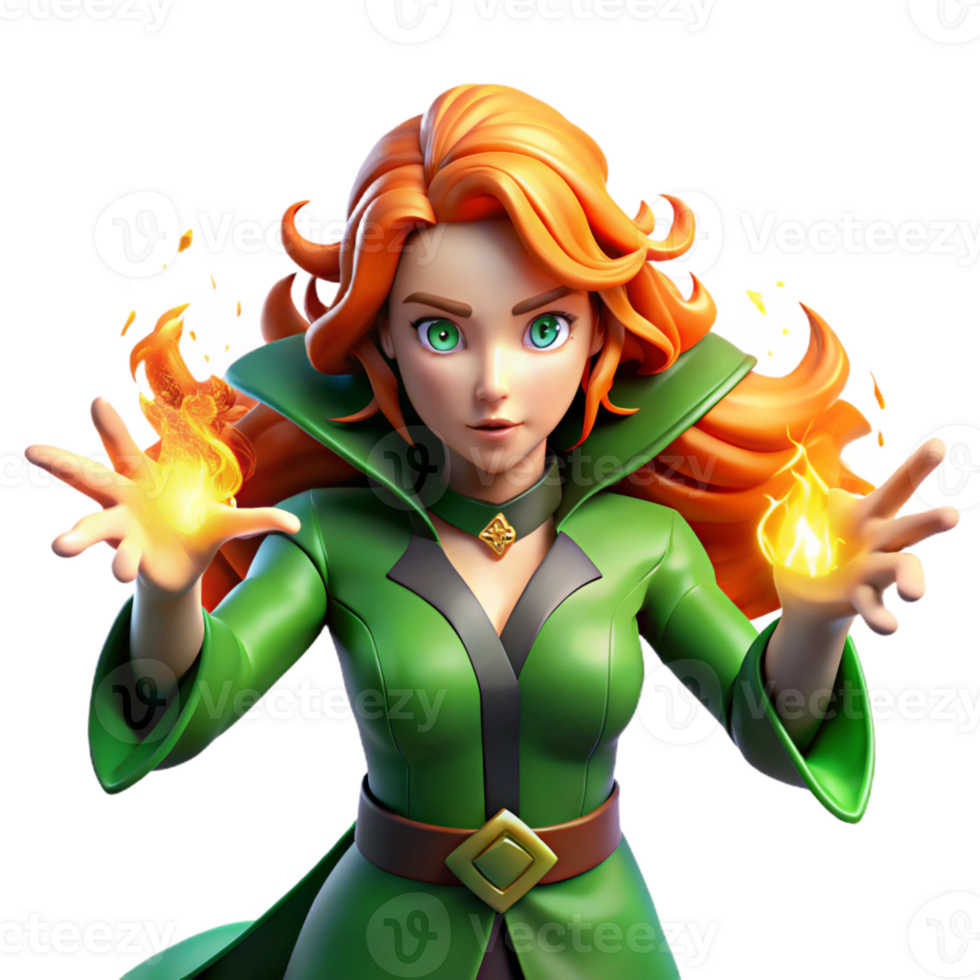 dramatic creative A Powerful Sorceress with Fiery Red Hair authentic png