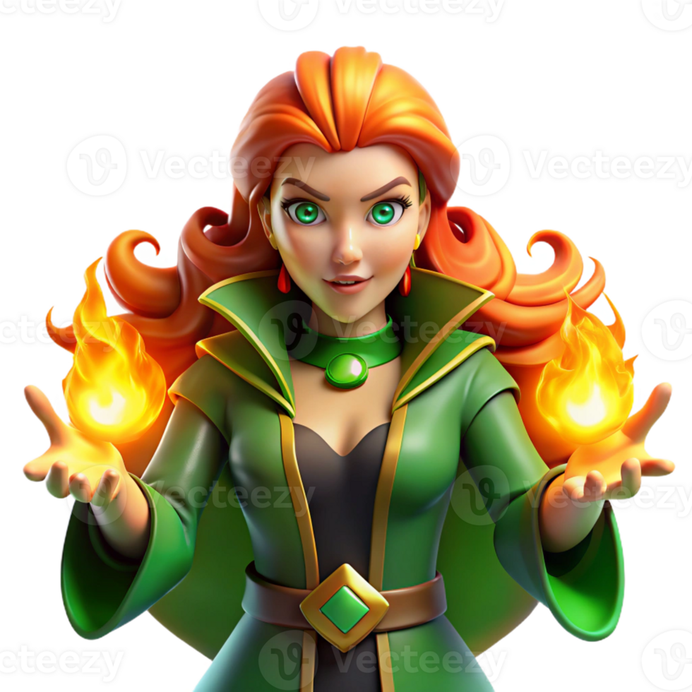 wonderful traditional A Powerful Sorceress with Fiery Red Hair high quality png