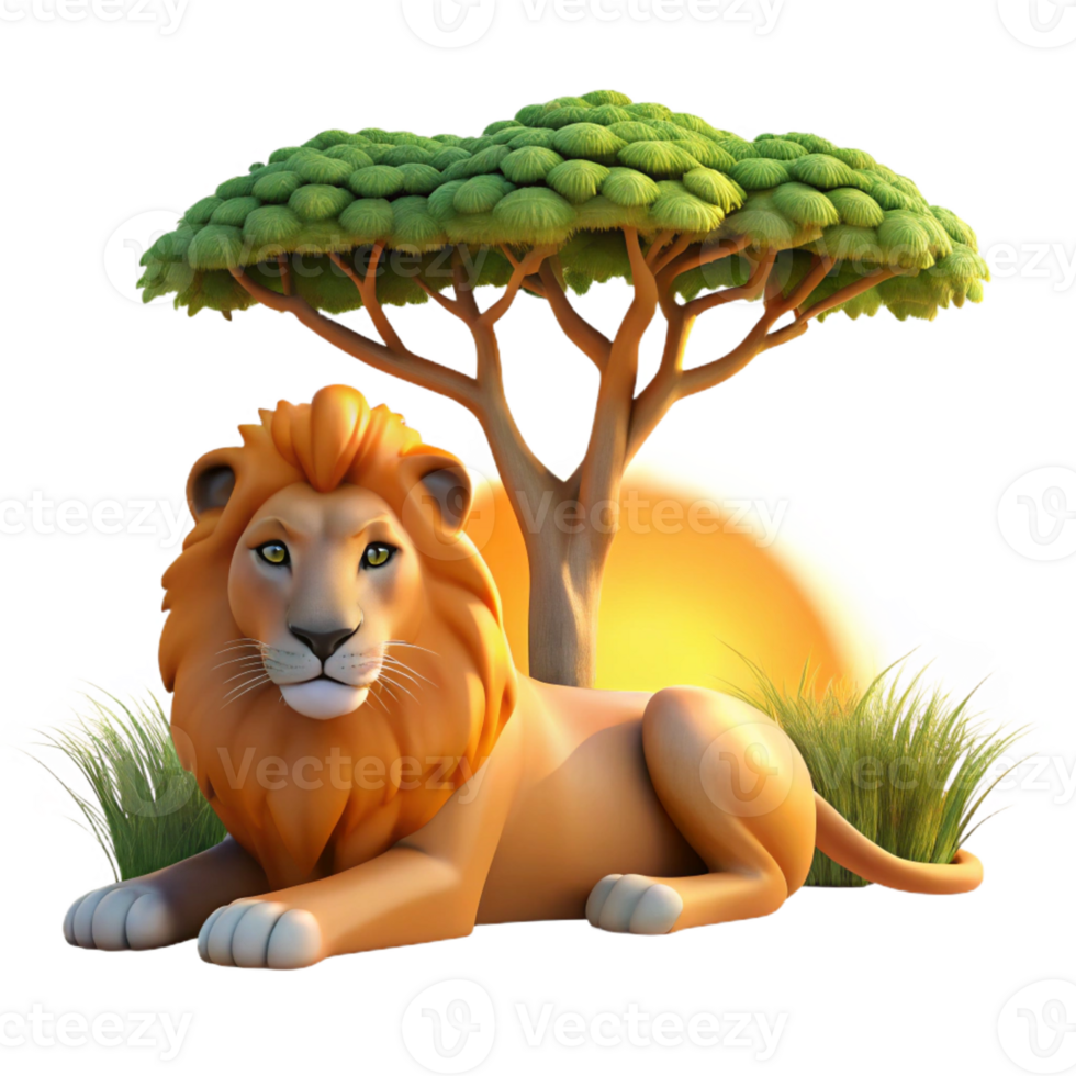dramatic contemporary A Regal Lion Resting Beneath the Shade of high resolution png