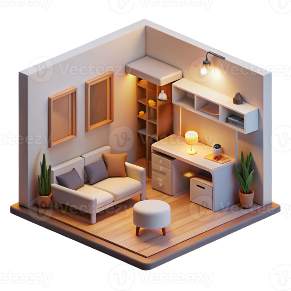 serene creative Microscale Apartment Compact Living detailed png