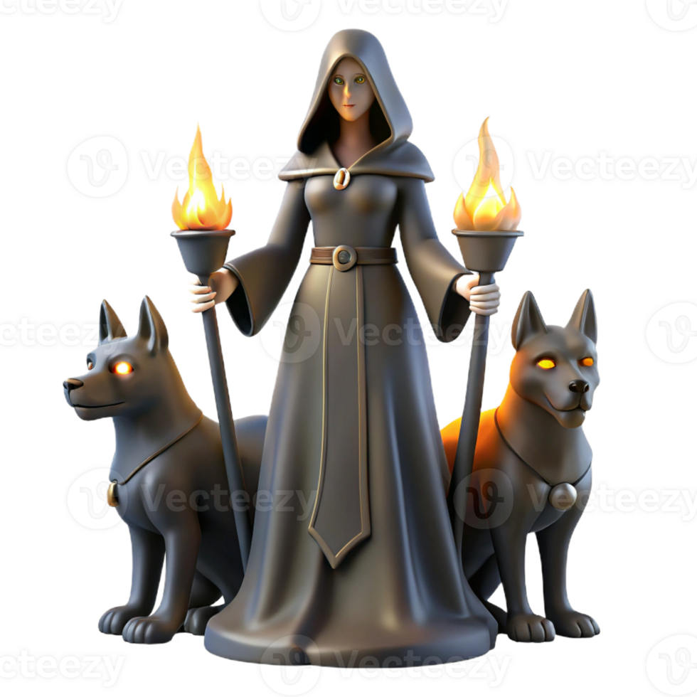 impressive artistic A Mysterious Hecate Holding Torches original png
