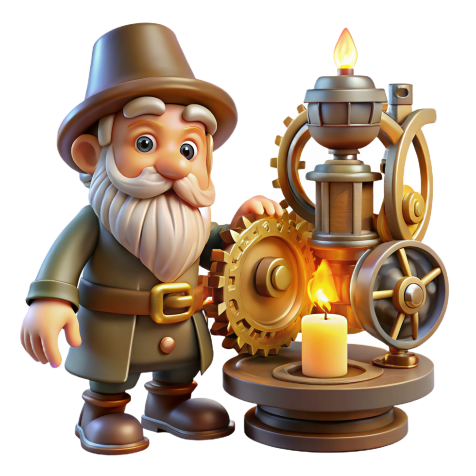 stunning vintage A Curious Gnome Tinkering with a Complex 4K png