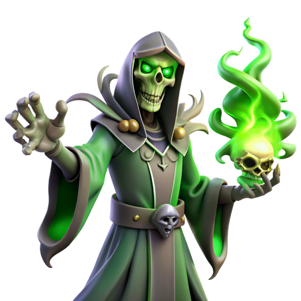 beautiful artistic A Sinister Lich with Glowing Green Eyes high quality png