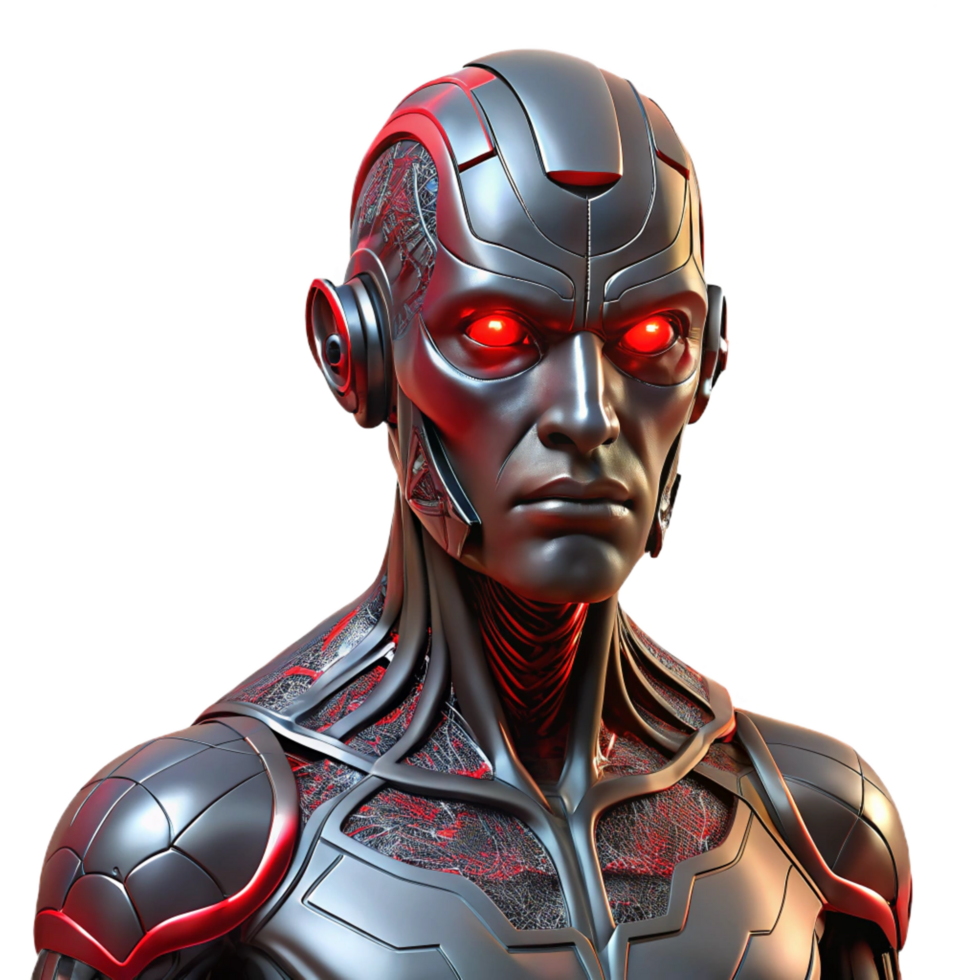extraordinary traditional A Cyborg with Glowing Red Eyes Adorned 4K png