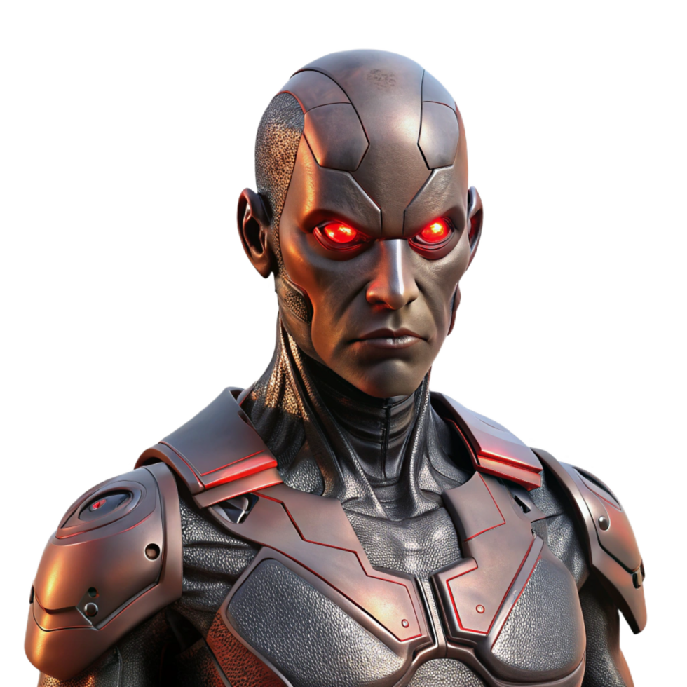 dramatic contemporary A Cyborg with Glowing Red Eyes Adorned professional png