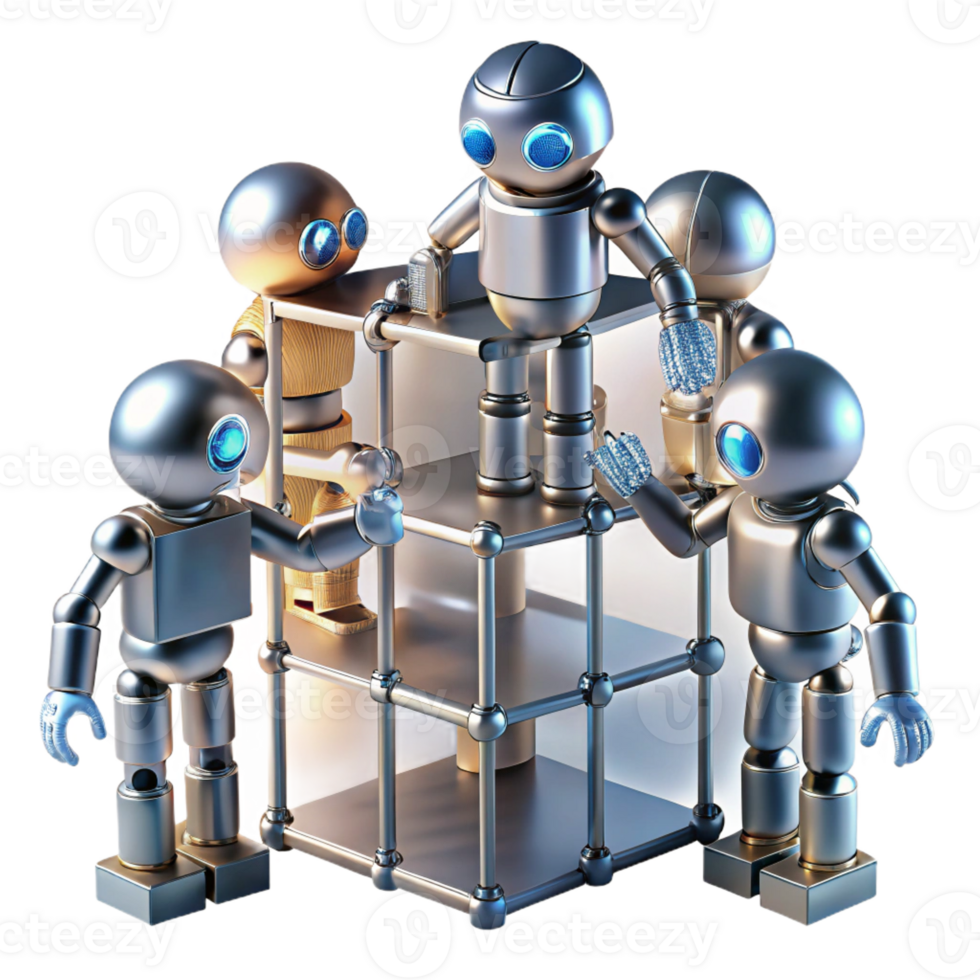 magnificent artistic A Group of Robots with Sleek Metallic high resolution png