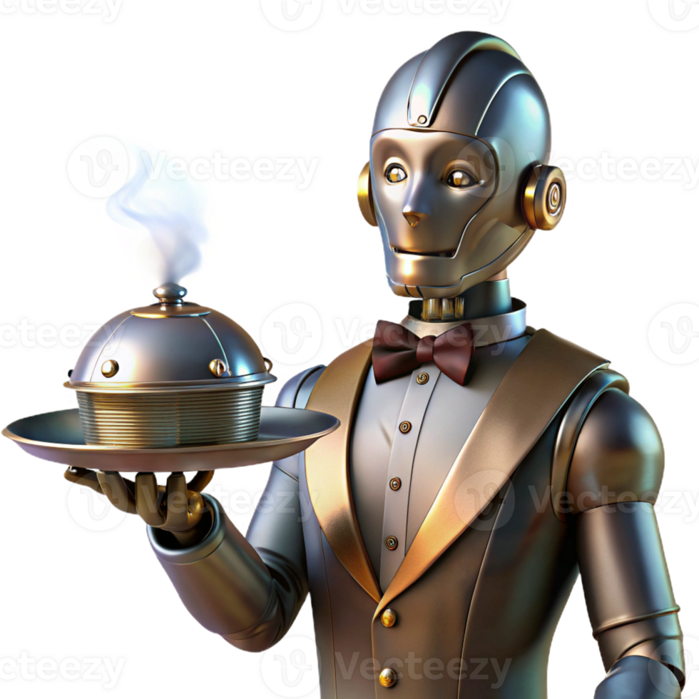 magnificent classic A Steampunk Robot Butler Holding a Silver detailed png