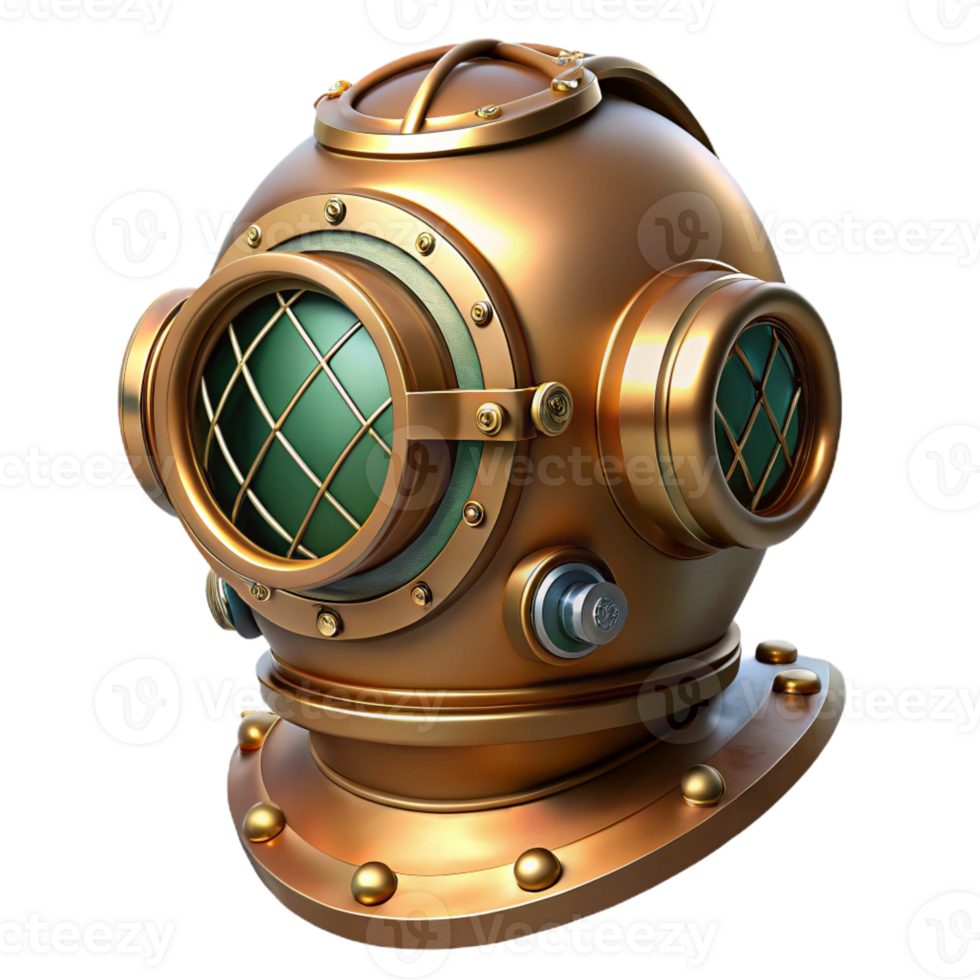 serene contemporary A Steampunk Diving Helmet with Intricate detailed png