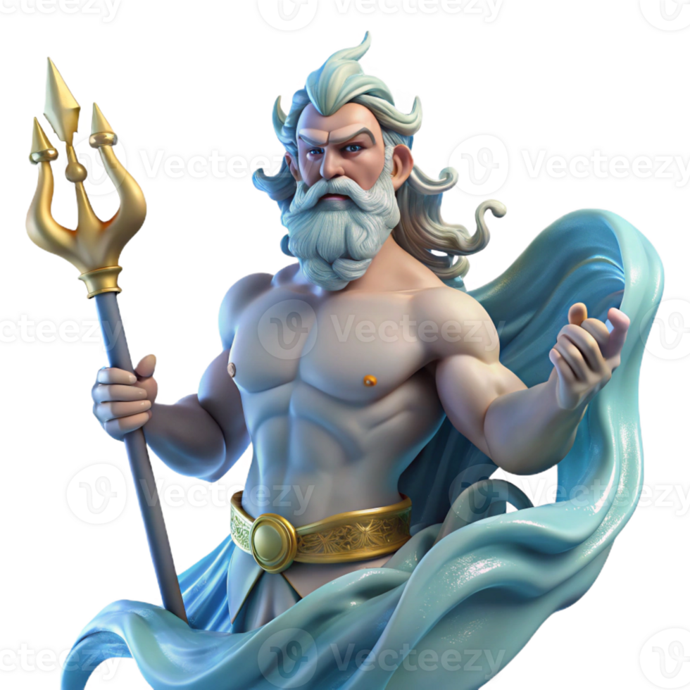 beautiful traditional A Powerful Poseidon Holding a Trident original png