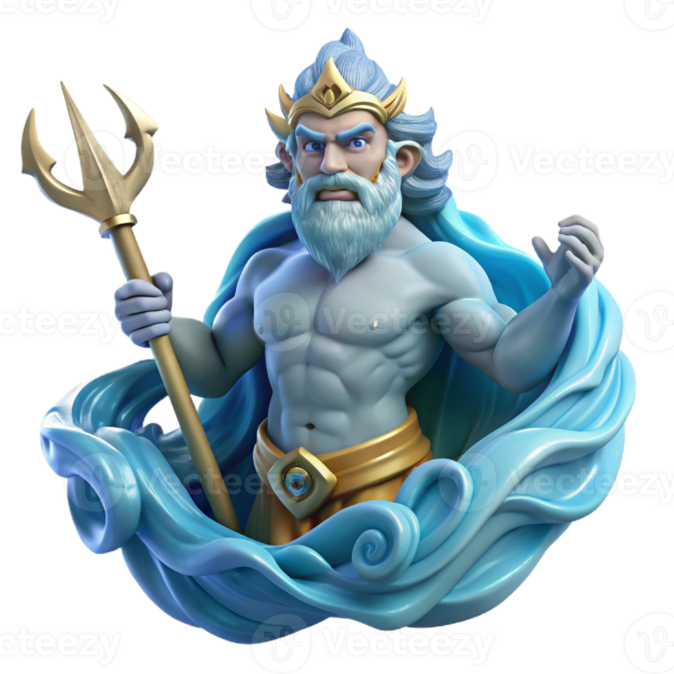 serene traditional A Powerful Poseidon Holding a Trident authentic png