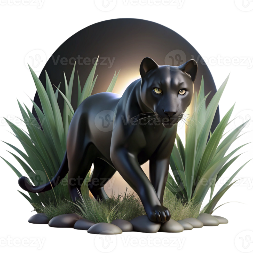 vibrant modern A Sleek Black Panther Prowling Through exclusive png