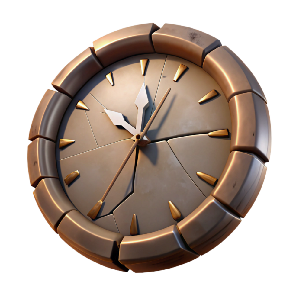 serene creative Broken Clock Face Isolated Antique Style professional png