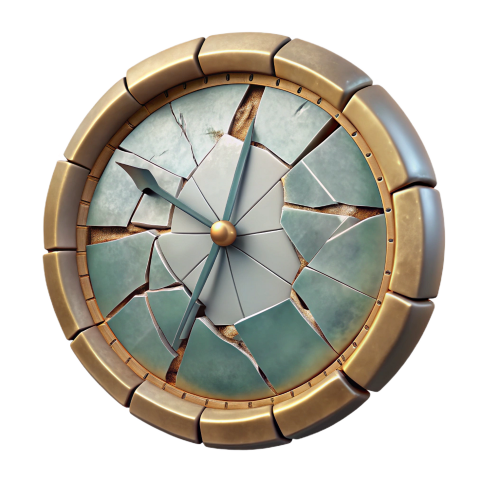 beautiful modern Broken Clock Face Cutout with Cracked Glass original png