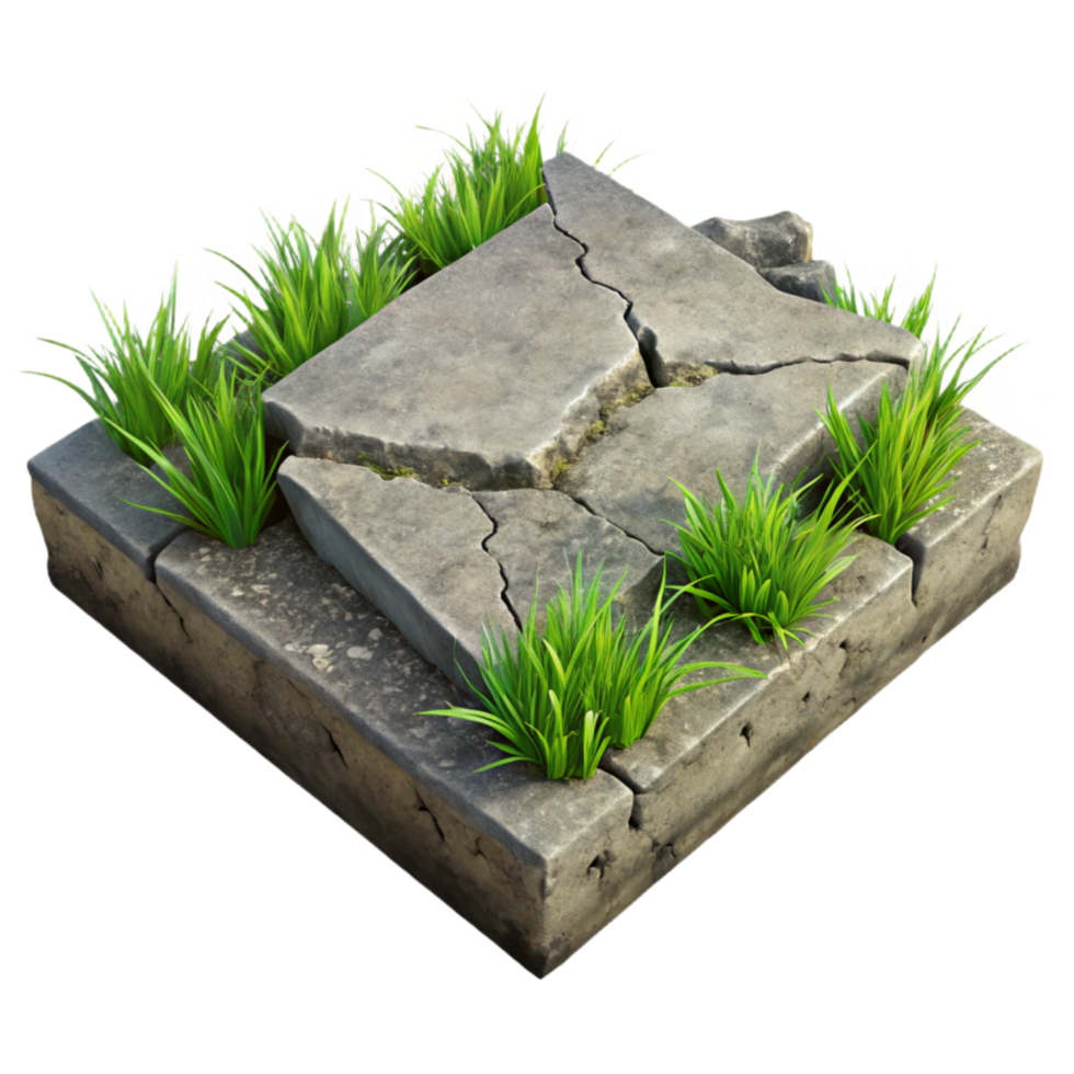 extraordinary contemporary Broken Concrete Slab with Grass Isolated Natural Growth detailed png