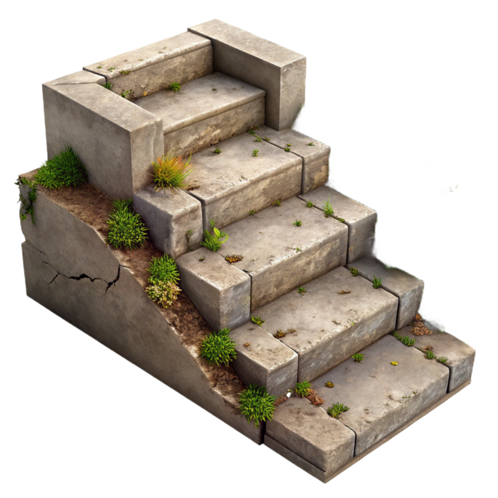 impressive rustic Broken Concrete Steps with Weeds Isolated Natural Decay original png